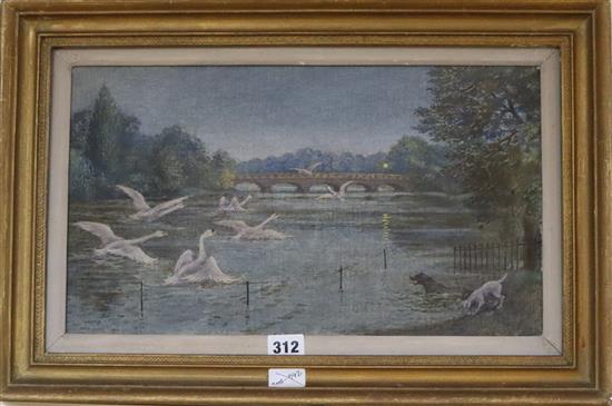 Francis D. Bedford, oil on canvas, The Serpentine, label verso, 24 x 42cm